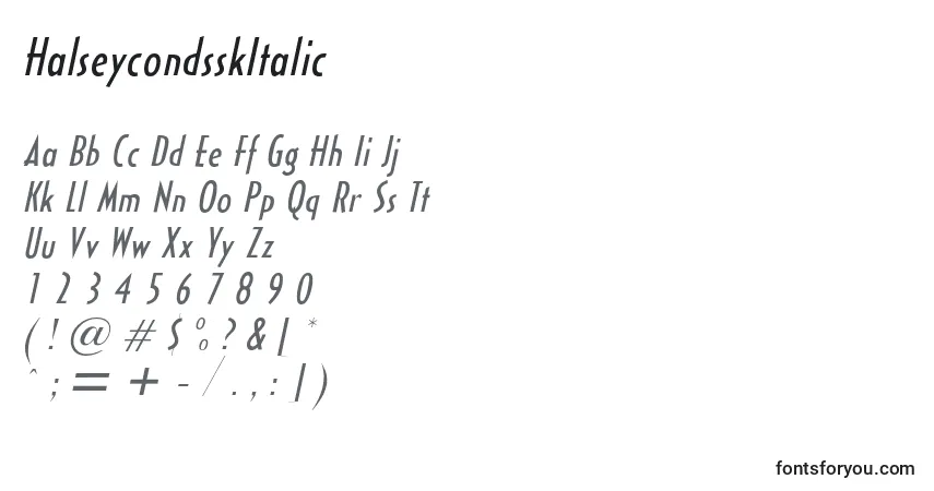 Шрифт HalseycondsskItalic – алфавит, цифры, специальные символы