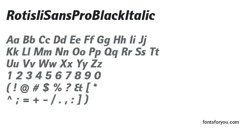 Czcionka RotisIiSansProBlackItalic – alfabet, cyfry, specjalne znaki