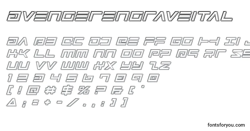 A fonte Avengerengraveital – alfabeto, números, caracteres especiais
