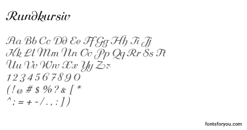 A fonte Rundkursiv – alfabeto, números, caracteres especiais
