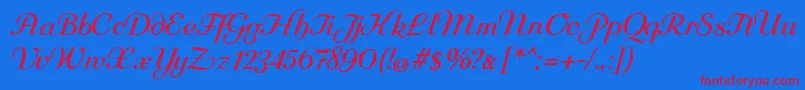 Rundkursiv Font – Red Fonts on Blue Background