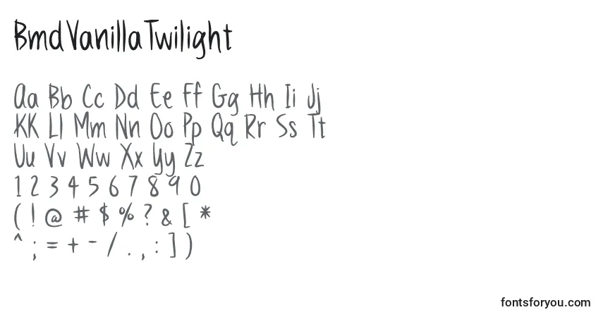 Schriftart BmdVanillaTwilight – Alphabet, Zahlen, spezielle Symbole