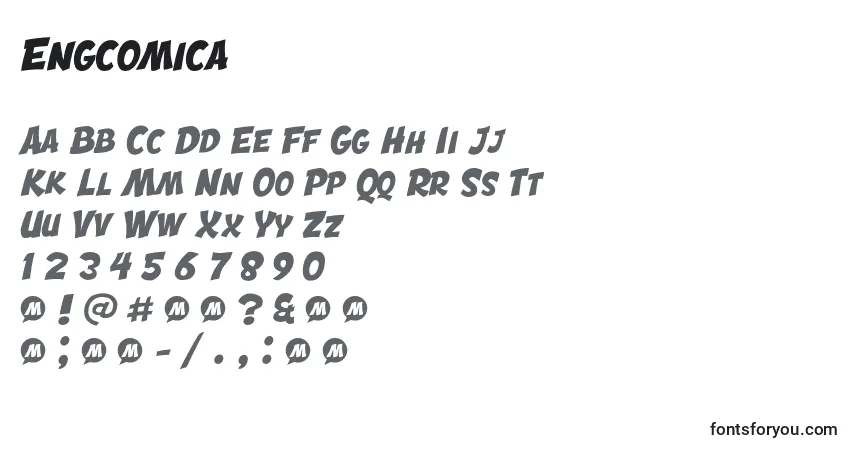 Czcionka Engcomica – alfabet, cyfry, specjalne znaki