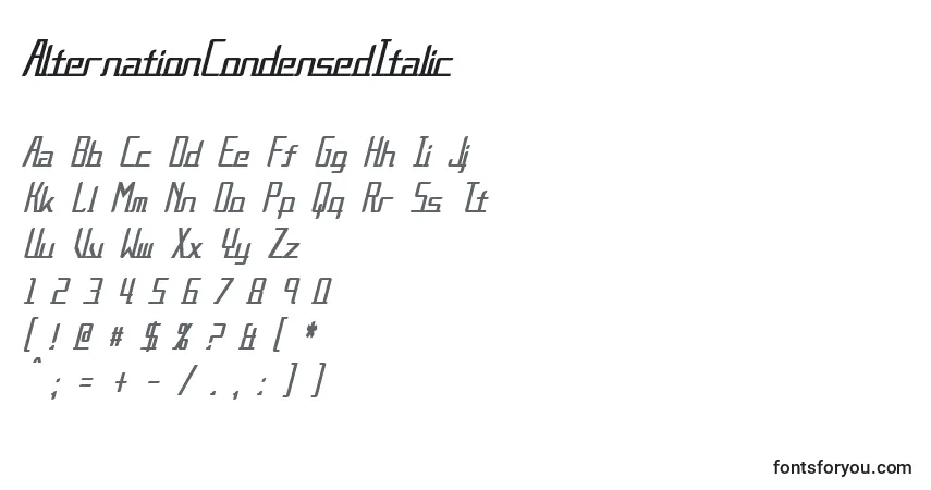 Шрифт AlternationCondensedItalic – алфавит, цифры, специальные символы
