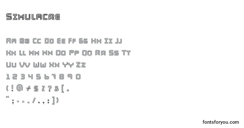 A fonte Simulacre – alfabeto, números, caracteres especiais