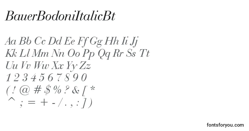 A fonte BauerBodoniItalicBt – alfabeto, números, caracteres especiais