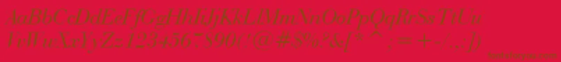 BauerBodoniItalicBt-Schriftart – Braune Schriften auf rotem Hintergrund