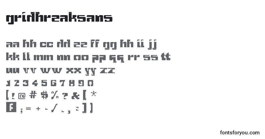 A fonte GridbreakSans – alfabeto, números, caracteres especiais