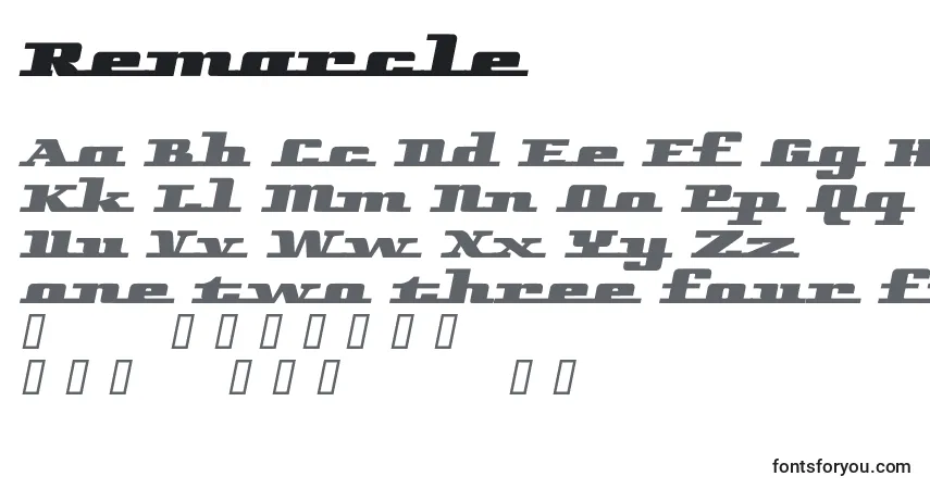 Remarcle-fontti – aakkoset, numerot, erikoismerkit