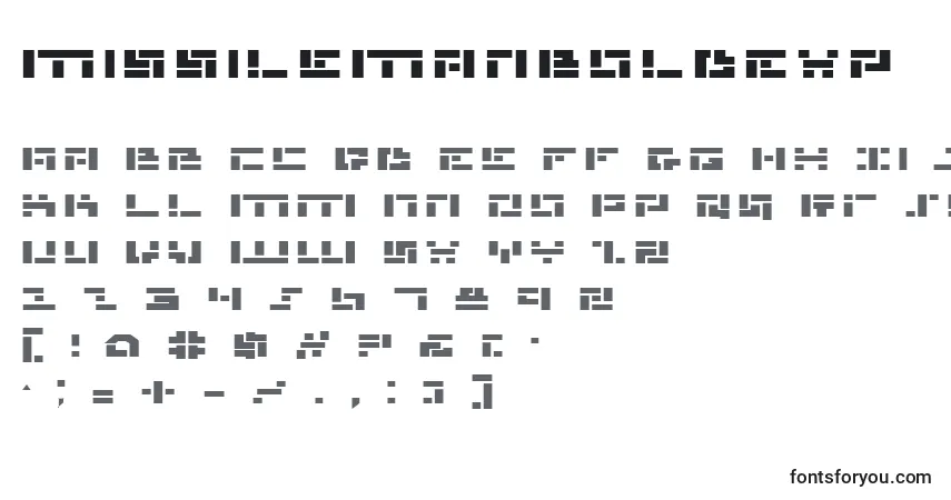 Schriftart MissileManBoldExp – Alphabet, Zahlen, spezielle Symbole