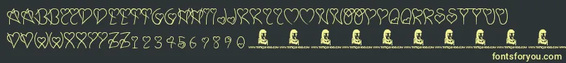 SweetHeartフォントについての詳細 フォントSweetHeart – 黒い背景に黄色の文字