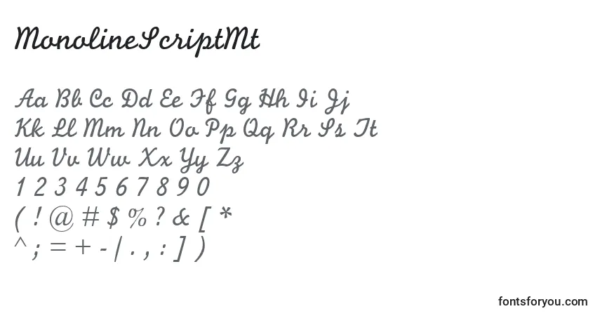 A fonte MonolineScriptMt – alfabeto, números, caracteres especiais