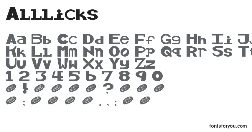 Schriftart Alllicks – Alphabet, Zahlen, spezielle Symbole