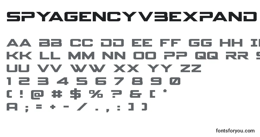 Czcionka Spyagencyv3expand – alfabet, cyfry, specjalne znaki