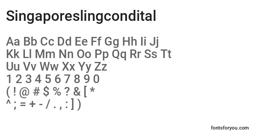 Czcionka Singaporeslingcondital – alfabet, cyfry, specjalne znaki