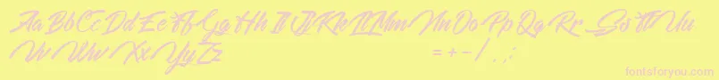 WeekendOnTheMountains-Schriftart – Rosa Schriften auf gelbem Hintergrund