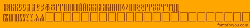 Weitere Informationen zur Slavjani-Schriftart Slavjani-Schriftart – Braune Schriften auf orangefarbenem Hintergrund