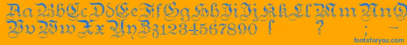 TeutonicNo4Demibold-Schriftart – Blaue Schriften auf orangefarbenem Hintergrund