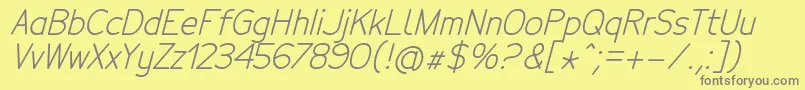 TecnicoRegularitalic-Schriftart – Graue Schriften auf gelbem Hintergrund