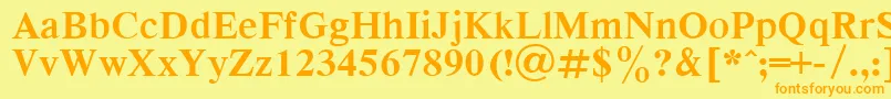 フォントRespect7 – オレンジの文字が黄色の背景にあります。