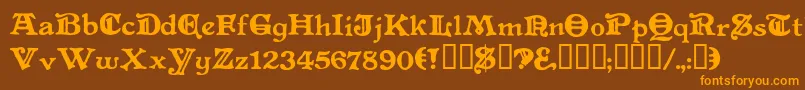 Weitere Informationen zur Levefd-Schriftart Levefd-Schriftart – Orangefarbene Schriften auf braunem Hintergrund