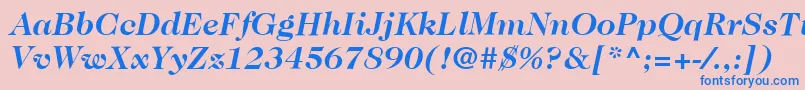 Fonte ItcCaslon224LtBoldItalic – fontes azuis em um fundo rosa