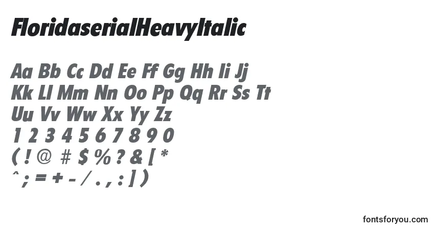 A fonte FloridaserialHeavyItalic – alfabeto, números, caracteres especiais