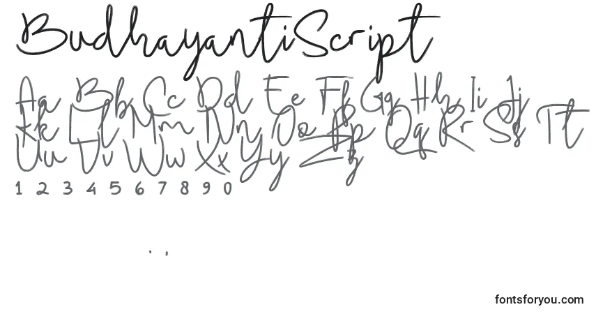 A fonte BudhayantiScript – alfabeto, números, caracteres especiais