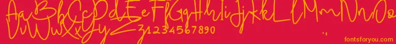 Fonte BudhayantiScript – fontes laranjas em um fundo vermelho