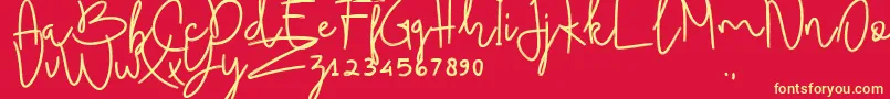 Fonte BudhayantiScript – fontes amarelas em um fundo vermelho