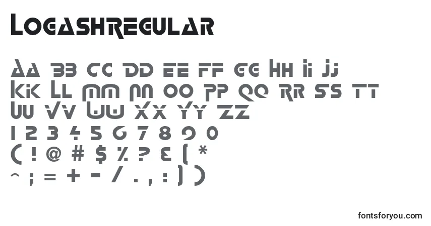 Czcionka LogashRegular – alfabet, cyfry, specjalne znaki