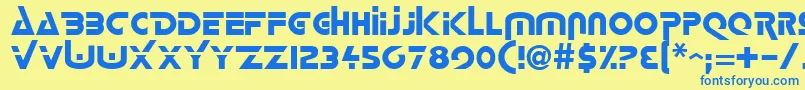 フォントLogashRegular – 青い文字が黄色の背景にあります。