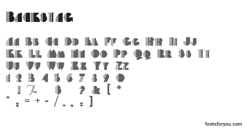 Schriftart Backstag – Alphabet, Zahlen, spezielle Symbole