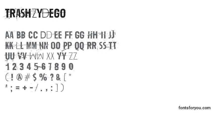 Schriftart TrashZydego (91552) – Alphabet, Zahlen, spezielle Symbole