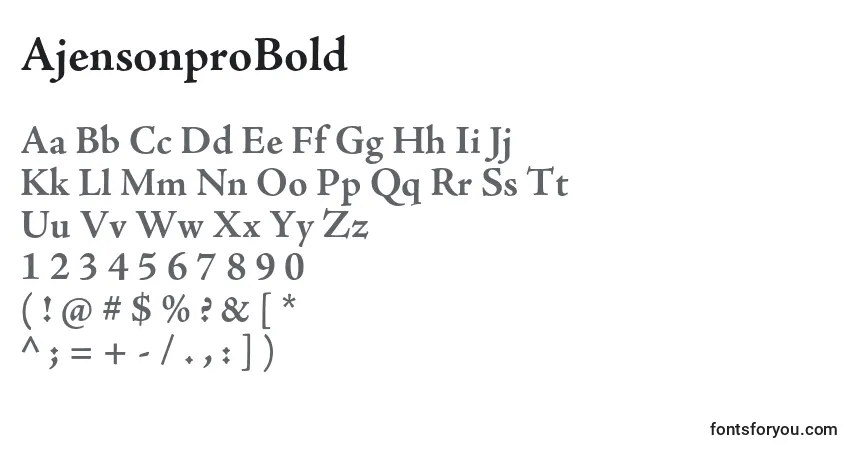 A fonte AjensonproBold – alfabeto, números, caracteres especiais