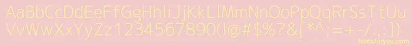 Mplus2cLightEn-Schriftart – Gelbe Schriften auf rosa Hintergrund