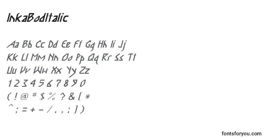 A fonte InkaBodItalic – alfabeto, números, caracteres especiais