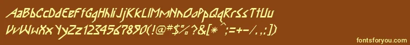 InkaBodItalic-fontti – keltaiset fontit ruskealla taustalla