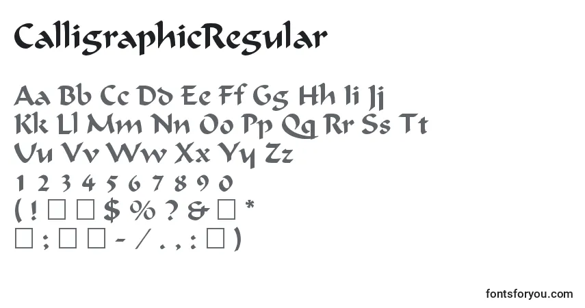 Czcionka CalligraphicRegular – alfabet, cyfry, specjalne znaki
