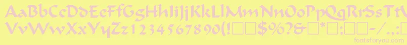 CalligraphicRegular-fontti – vaaleanpunaiset fontit keltaisella taustalla