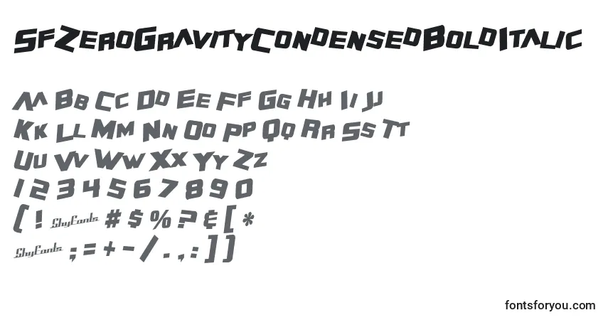 Шрифт SfZeroGravityCondensedBoldItalic – алфавит, цифры, специальные символы