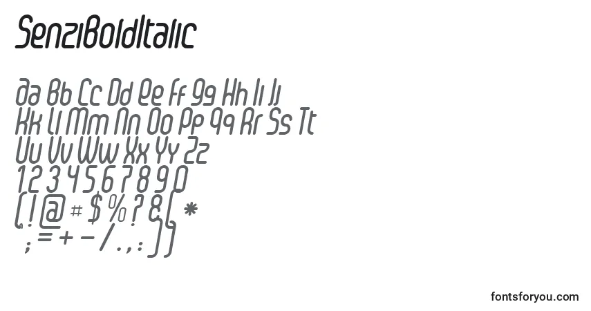Czcionka SenziBoldItalic (91574) – alfabet, cyfry, specjalne znaki