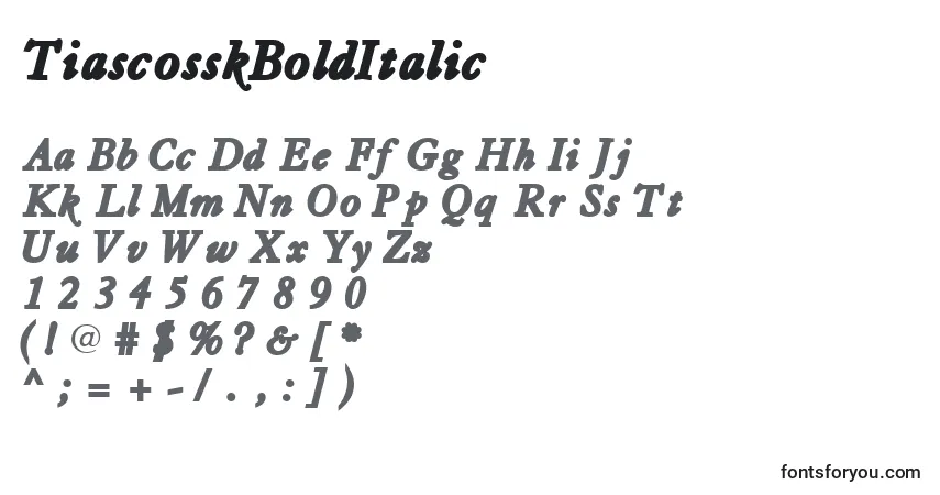 A fonte TiascosskBoldItalic – alfabeto, números, caracteres especiais
