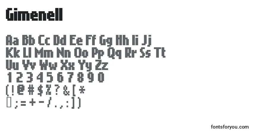 Fuente Gimenell - alfabeto, números, caracteres especiales
