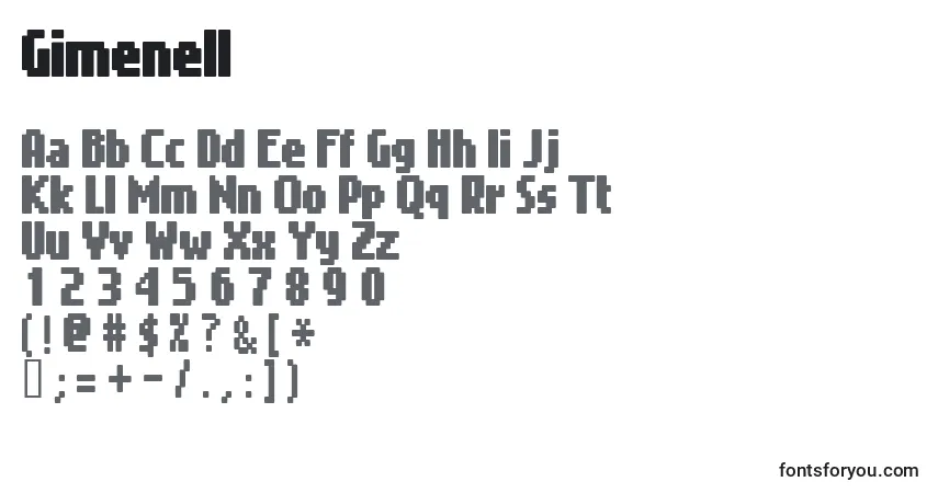 Schriftart Gimenell – Alphabet, Zahlen, spezielle Symbole