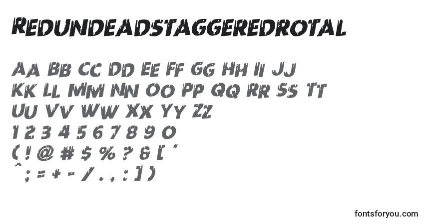 Czcionka Redundeadstaggeredrotal – alfabet, cyfry, specjalne znaki