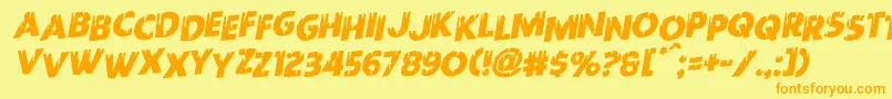 Redundeadstaggeredrotal-Schriftart – Orangefarbene Schriften auf gelbem Hintergrund