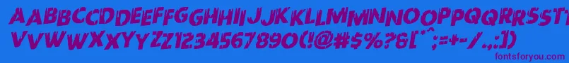 Redundeadstaggeredrotal-Schriftart – Violette Schriften auf blauem Hintergrund