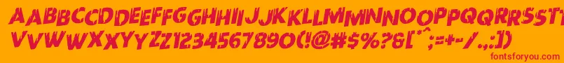 Redundeadstaggeredrotal-Schriftart – Rote Schriften auf orangefarbenem Hintergrund