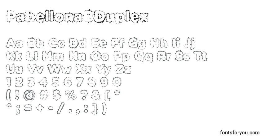 Czcionka PabellonaBDuplex – alfabet, cyfry, specjalne znaki